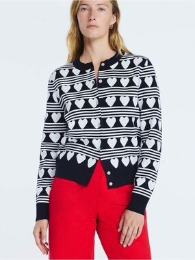 NWT Free Assembly Navy White Heart Lightweight Cardigan Size X Small